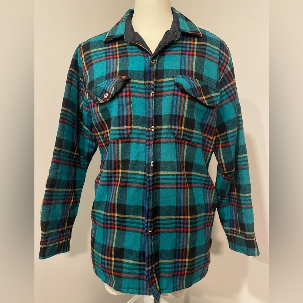 Men’s Vintage lined autumn fall warm jacket plaid flannel shirt wool shacket